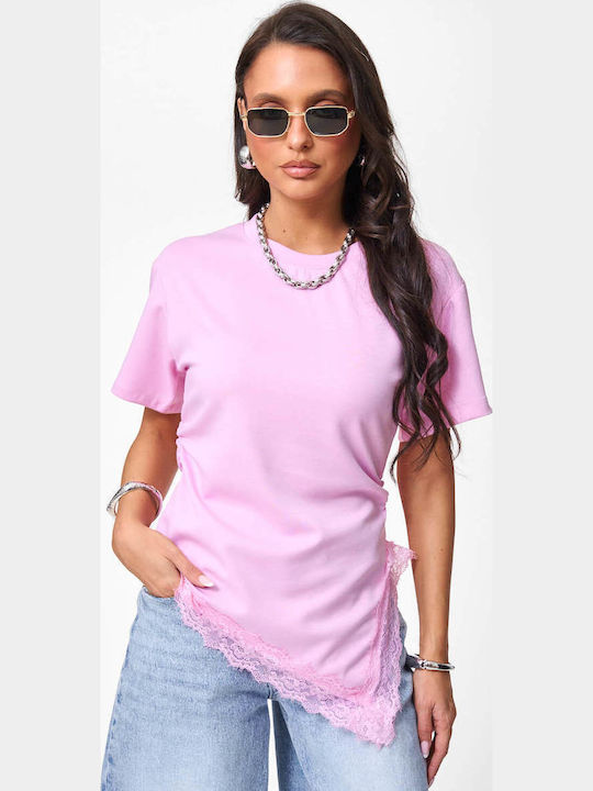 Women's Blouse with Lace Pink