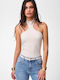Women's Sleeveless Top with Tie at Neck Beige