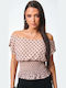 Damen Bluse Polka Dot Braun
