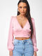 Women's Satin Crop Top with Lace Pink