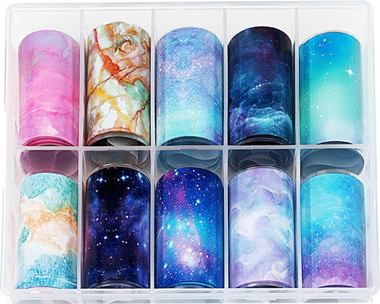 Set Folii Transfer Design Pentru Unghii Luxorise Nail Art #11 Cosmos 10 Bucăți