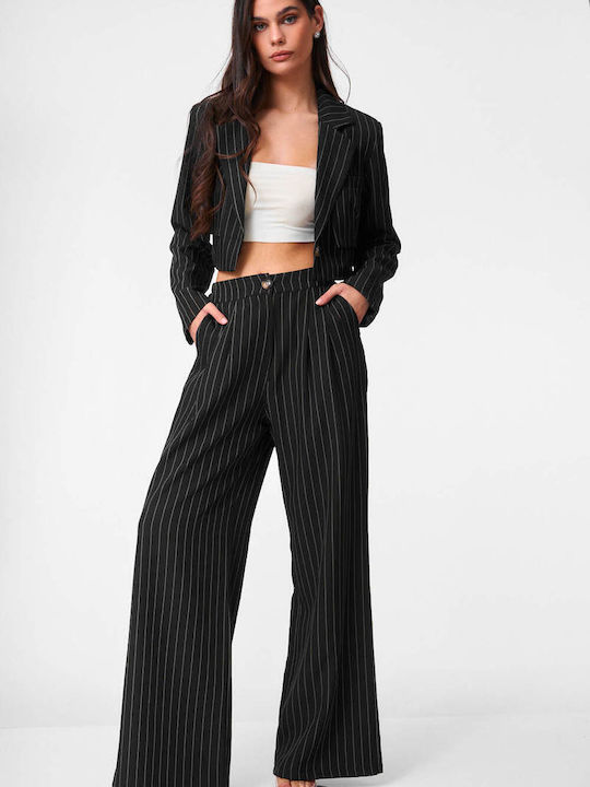 Women's Black Set with Striped Trousers
