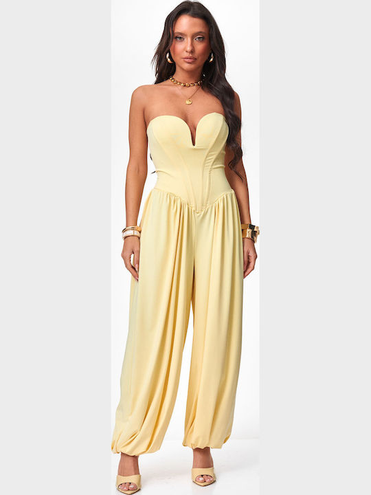 Γυναικεία Strapless Ολόσωμη Φόρμα Κιτρινο