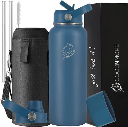 Cool'NMore Μπουκάλι Θερμός Ανοξείδωτο BPA Free 1lt Denim με Καλαμάκι, Λαβή, Επιστόμιο και Θηλιά
