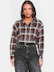 Long Sleeve Women's Shirt Brown Checked