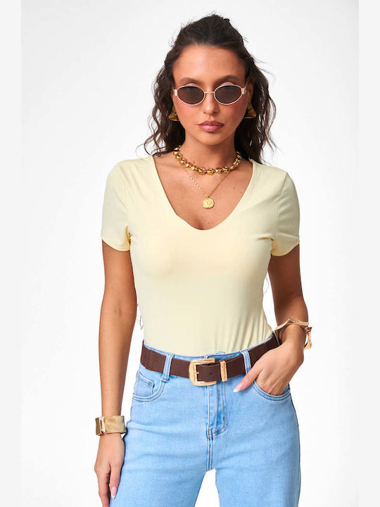 Deep Neckline Yellow Women's Bodysuit