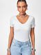 Deep Neckline White Women's Bodysuit