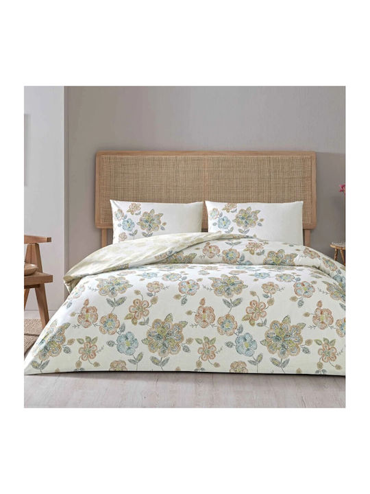Tac Set Huse Pentru Pilote 100% Bumbac 200x220cm Dublu Cu 2 Fețe De Pernă & 1 Cearceaf Pastel Floral
