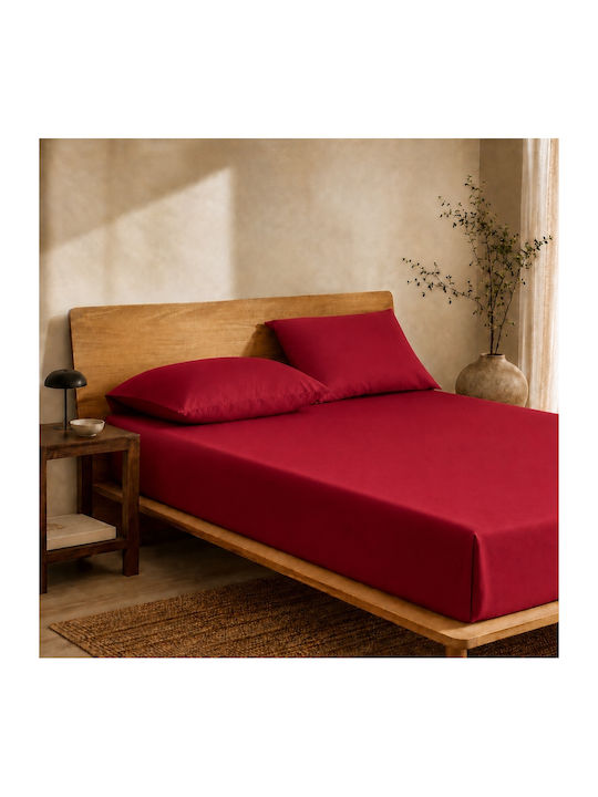 My Home Luxury Set Single Bed Bed Sheets with Rubber Hugger 100x200+30cm Burgundy 3 Pieces