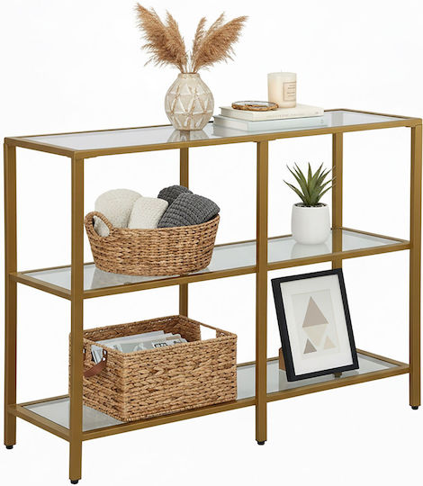 Consolă Metalică cu Suprafață din Sticlă Aurie/Transparentă M100xL30xÎ73cm Consolă Metalică cu Suprafață din Sticlă Aurie/Transparentă M100xL30xÎ73cm