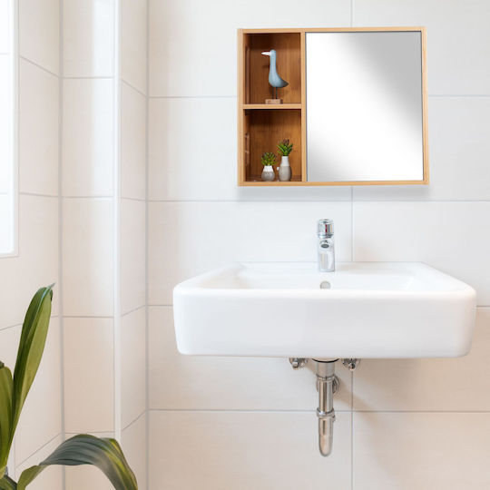 Relaxdays 10045510 Badezimmerspiegel mit Schrank 45x20cm Beiges
