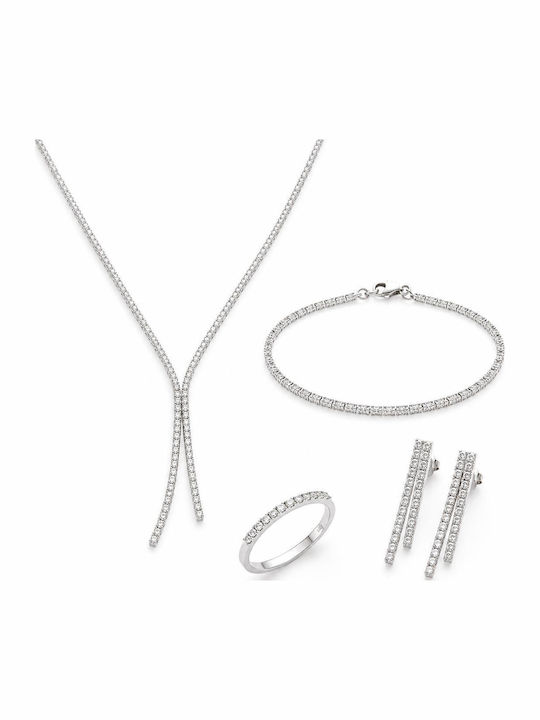 Ulysses Argint Set De Bijuterii Coliere Bandă Inel Cercei Argint 925 Zirconiu