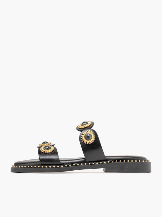 Leather Women's Flat Sandals Black