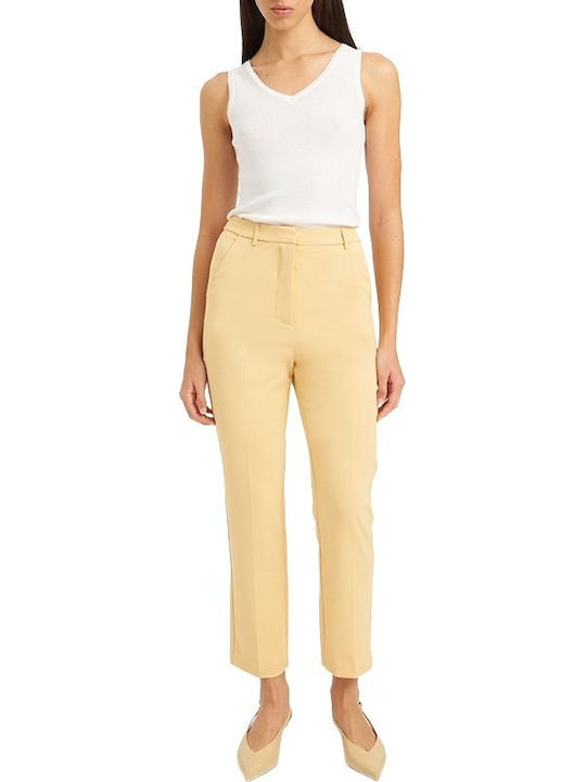 Mind Matter Women's Fabric Trousers Yellow