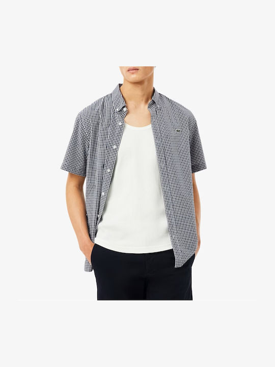 Cămașă Bărbați Mâneca Scurtă Bumbac 100% Linie Regular Fit Model Carou Albastru Marin Închis
