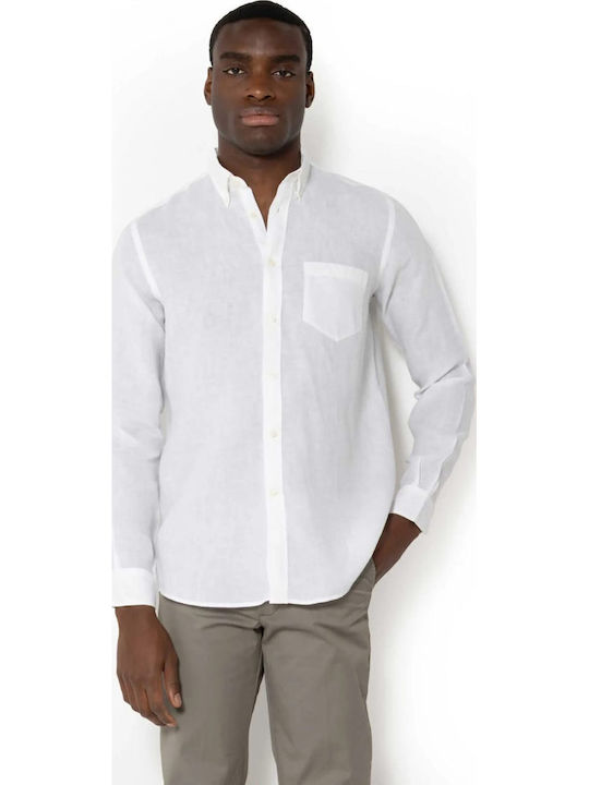 The Bostonians Long Sleeve Linen Shirt Off White