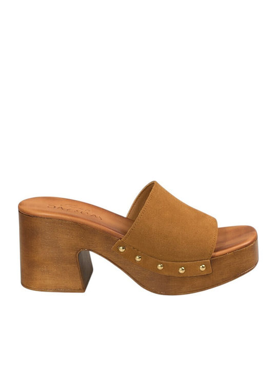 Sante Mules With Chunky High Heel In Tabac Brow...