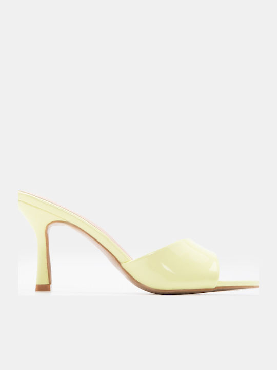 Patent Leather Mules With High Heel In Blonde Colour