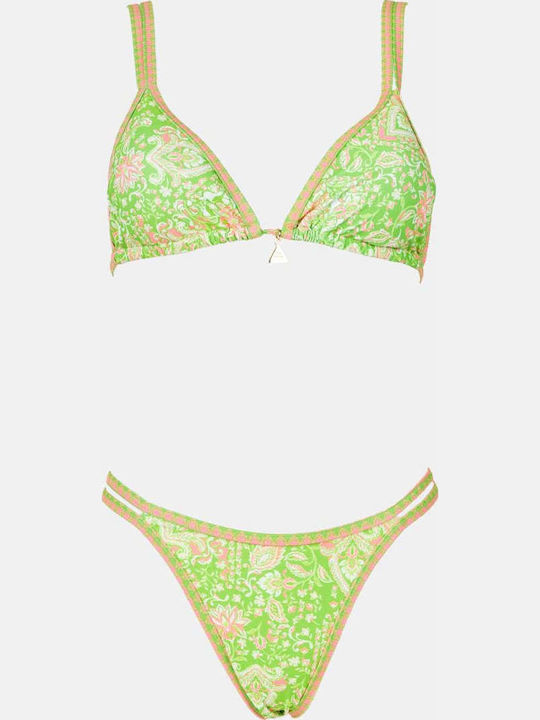 Decoro Set Bikini Τριγωνάκι Push Up Floral Lime
