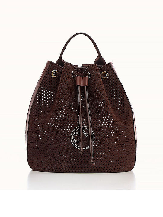 Τσάντα Christina Malle Πλάτης Brown Suede Καφέ