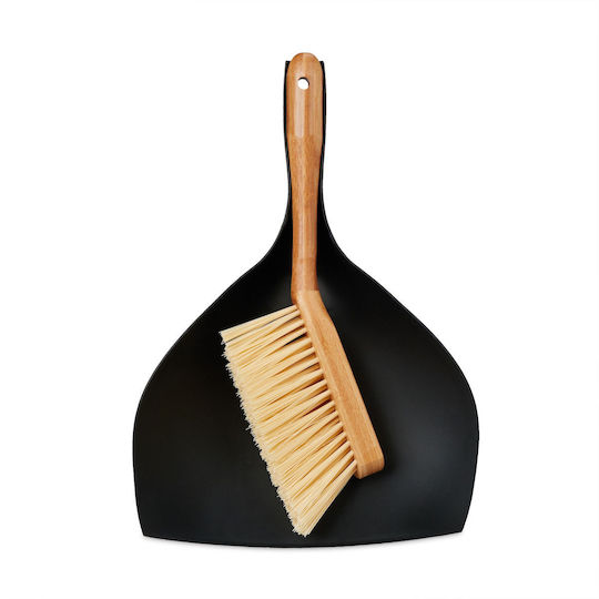 Relaxdays Mini Kehrschaufel und Bürste Set Schwarz Natur 36x25x6 cm
