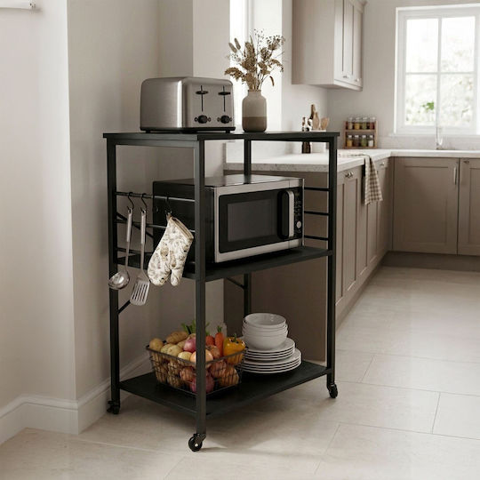 Relaxdays Τρόλεϊ Κουζίνας Μεταλλικό 3 Θέσεων Μαύρο 60x40x89cm
