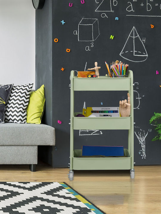 Relaxdays Troleu De Bucătărie Din Plastic Cu 3 Locuri Verde 43.5x29.5x71.5cm