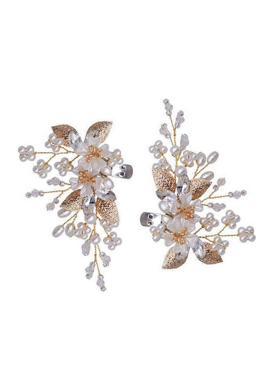 Set 2 Accesorii Pantofi Mireasă Perle Cristale Aurii