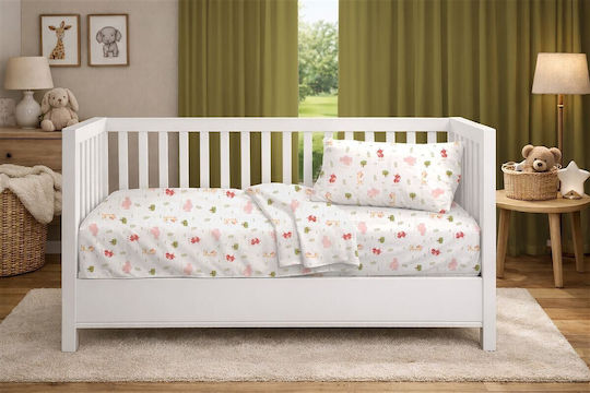 Dimcol Baby Crib Cotton Fitted Sheet Happy Safari 712 White 70x140cm