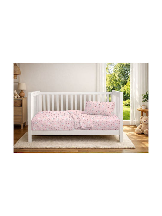 Dimcol Set Baby Crib Cotton Sheets Rabbit Garden 585 Multicolour 120x160cm 3 Pieces