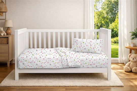 Dimcol Set Baby Crib Cotton Sheets Whimsical Mountainside 587 Multicolour 120x160cm 3 Pieces