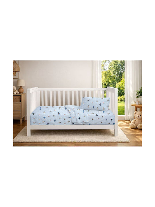Dimcol Elektrische Gitarren Baby Bettlaken Für Krippe Baumwolle mit Angepasst Bear's Playtime 591 Hellblau 70x140cm