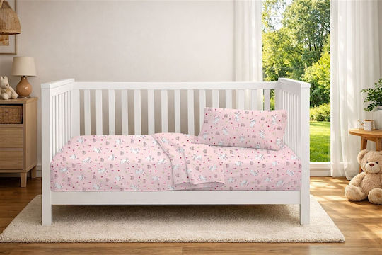 Dimcol Baby Crib Cotton Fitted Sheet Garden 585 Pink 70x140cm