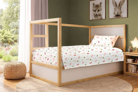 Dimcol Set Kinderbettlaken Baumwollfarben Happy Safari 712 Weiß-Rosa 160x240cm 2 Stück