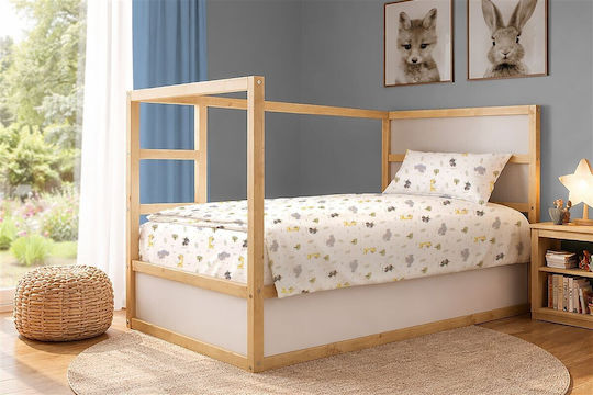 Dimcol Σετ Σεντόνια Μονά Βαμβακερά Happy Safari 713 White-grey 160x240cm 3τμχ