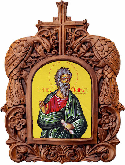 Heiligenikone St. Andreas Holzrahmen Pagen 38cm