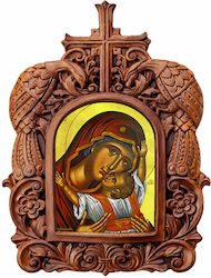 Holy Mary of the Heart Wooden Carved Frame Peacock 38cm
