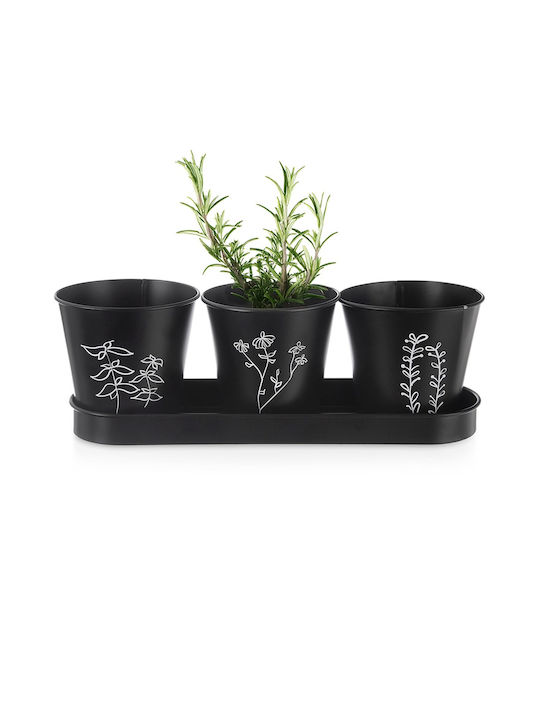Orion Set of 4 Blackline Flower Pots with Saucer