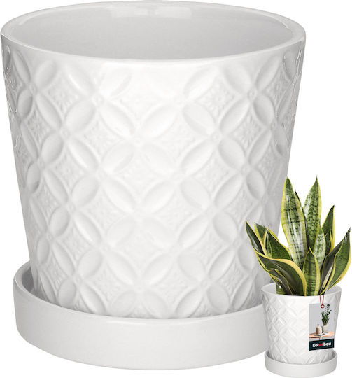 Kotarbau Γλάστρα Πήλινη White με Πιάτο 13x13εκ.
