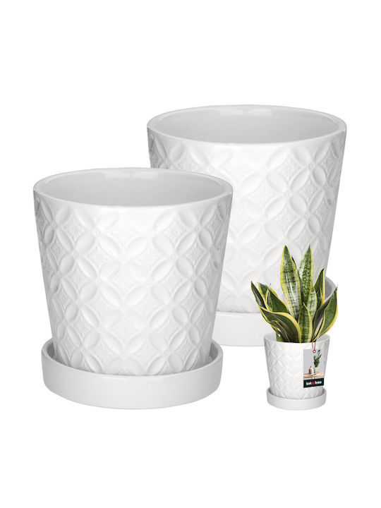 Kotarbau Set of 2 White Ceramic Flower Pots with Saucer
