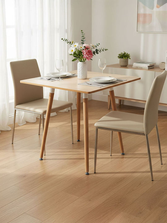 Square Wooden Table with Cement Frame Light Brown Color 75x75x75cm