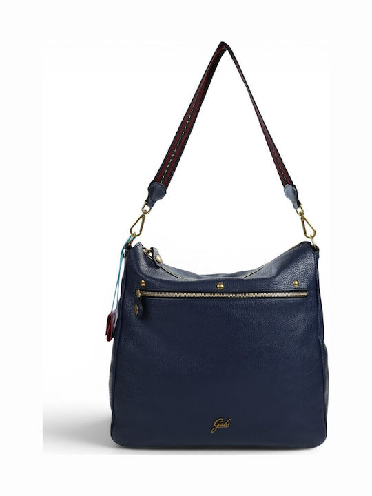 Leder Damen Schultertasche Blau