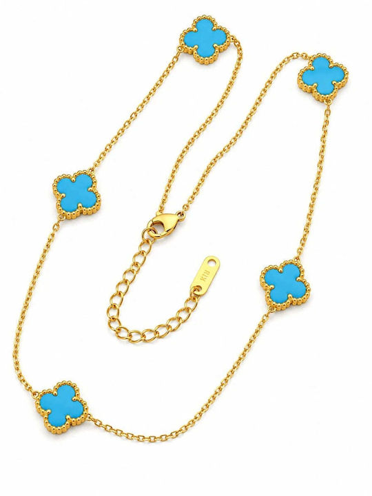 Bizou-Shop Колиета с дизайн Цвете от Златна Стомана Светлосин