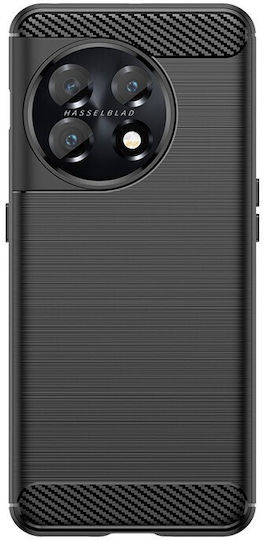 Husă Protectoare OnePlus 11 Flippy Moale TPU Silicon Textură Periată Șoc Rezistent Element Carbon Negru