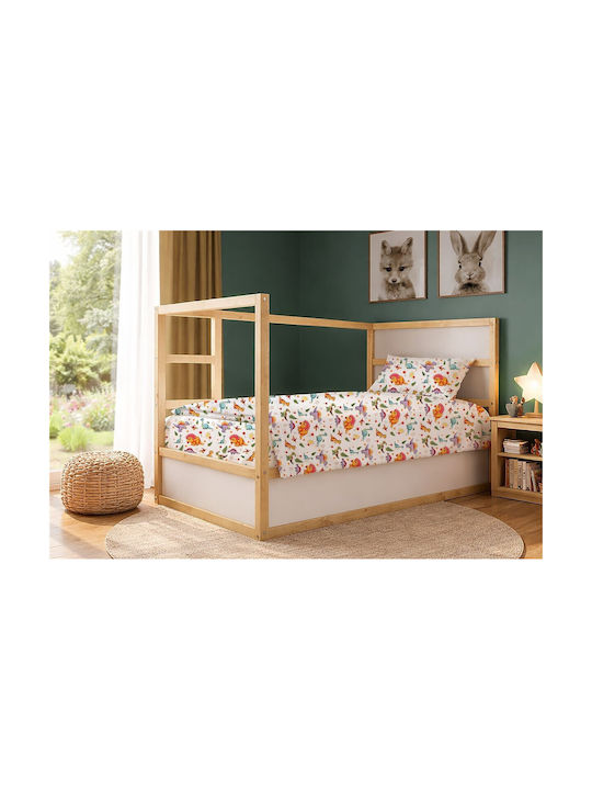 Dimcol Single Cotton Sheet Set Dinosaur 520 White-orange 160x240cm 2pcs