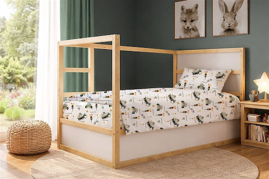 Dimcol Σετ Σεντόνια Μονά Βαμβακερά Animal Grand Prix 590 White-olive 160x240cm 2τμχ