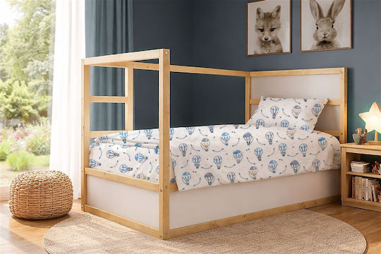 Dimcol Single Cotton Sheet Set The Floating Zoo 596 White-Blue 160x240cm 2pcs