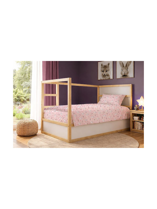 Dimcol Single Cotton Sheet Set Rabbit Garden 585 Pink 160x240cm 2pcs
