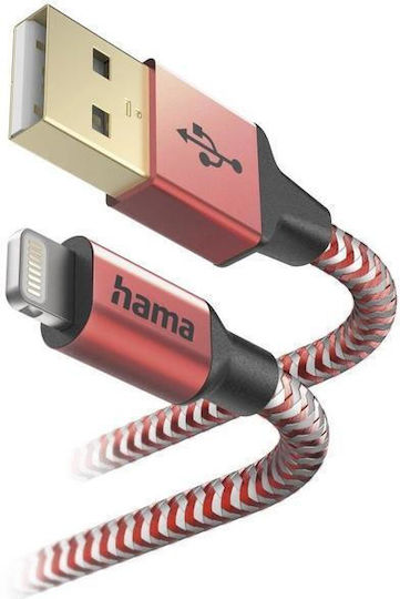 Hama Charging Data Cable Reflected Usb Type A Lightning 1.5m Red