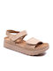 Leather Women's Flat Sandals Beige